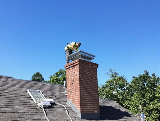 Fountainebleau Chimney Sweep technician measuring a chimney cap in Fountainebleau, FL