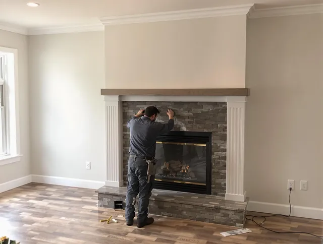 Fountainebleau Chimney Sweep finishing a custom fireplace install in Fountainebleau, FL